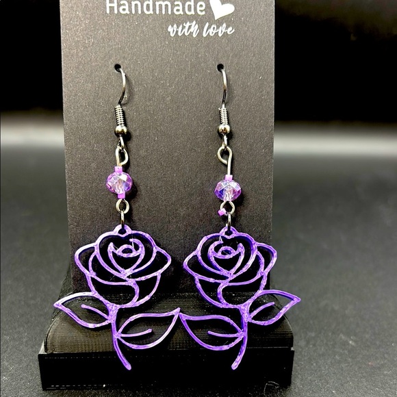 Jewelry - Handmade Purple Rose Earrings